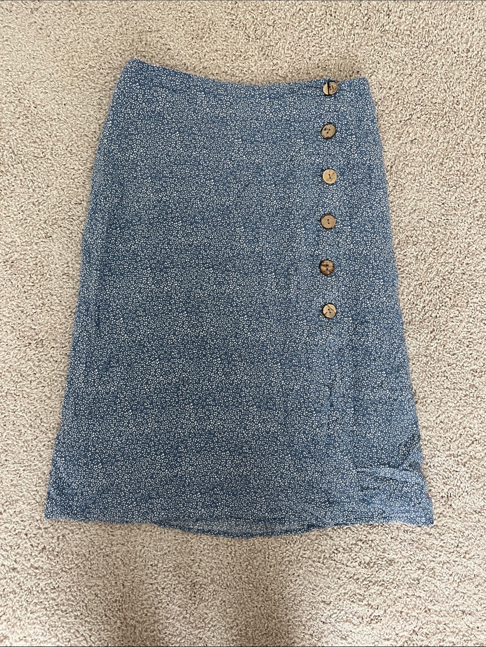 Cotton Candy Blue Floral Midi Skirt with Side Buttons large